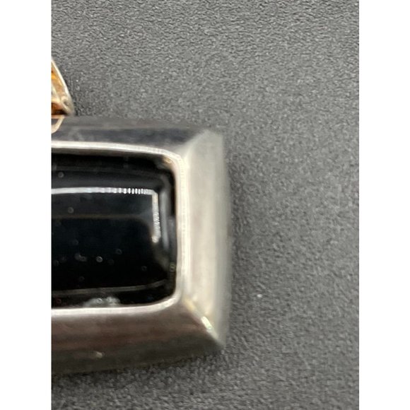 Rectangular Silvertone Black Resin Pendant Length 2.25 Inches - Picture 5 of 8